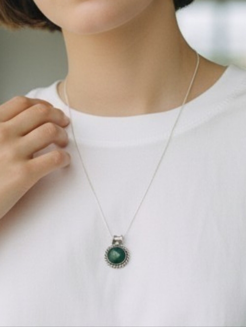 Sterling Silver Malachite Stone Pendant Necklace